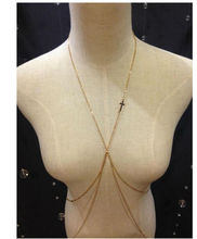 2015 Hot Rihanna Sexy Body Jewelry Women Gold Plated Cross Double Layer Bikini Body Chains Jewelry