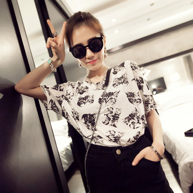 Лето Новое cat печати одежда Футболки для женщин футболку femme poleras де mujer camisetas футболка женские футболки женский топы