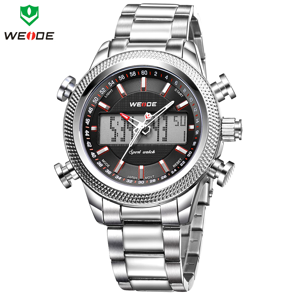 WEIDE Men Army Military Watch Analog Digital LED Quartz Sports Watches Full Steel Luxury Brand Fashion