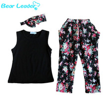 Bear Leader Girls Fashion floral casual suit children clothing set sleeveless outfit headband 2015 summer new