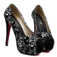 Women Bohemia Flower Print Pumps Sexy High Heels women shoes Party Wedding Shoes Sweet Open Toe Platform Summer Style Pumps