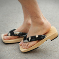 2017 Japanese SAMURAI Clogs Wood Sandals Man clogs flat wood heel square toe shoes summer plank