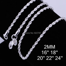 Fashion 925 sterling silver twisted rope chain necklace 2MM 16 24inches beautiful classic jewelry accessories wholesale