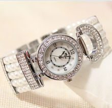 Luxury Elegant Women Rhinestone Watches Lady Pearl Dress Watch Female Big Dial Wristwatch Crystal Bracelet Watch Dropship