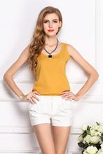 Wholesale 2015 Fashion New Summer Women Clothing Chiffon Sleeveless Solid Neon Candy Color Causal Chiffon Blouse