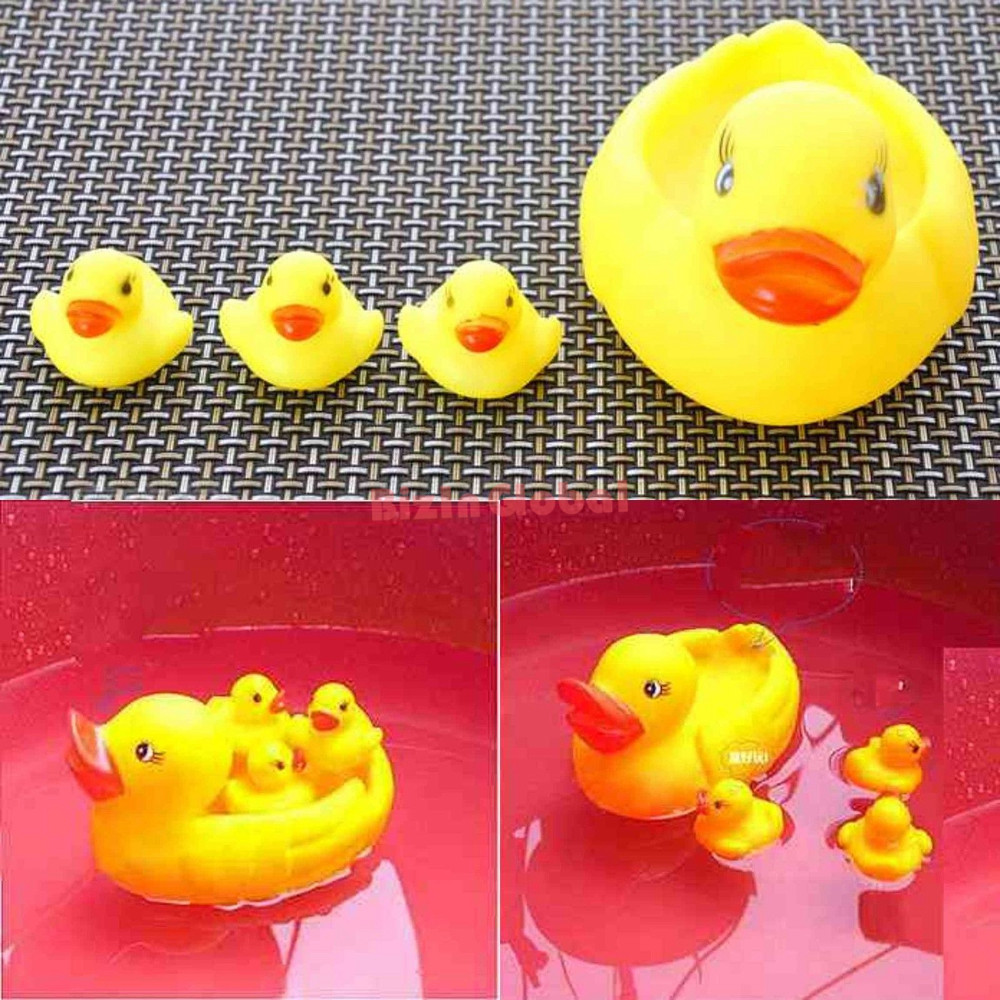 4PCS SET Cute Bath Ducky Baby Small Yellow Ducks Swimming Bath Squeezed Dabbling Toy Gift (9)