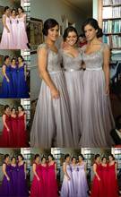 8 color! Cheap Bridesmaid Dresses Appliques Spaghetti Straps Sleeveless A Line Lace-up Floor Length Stock Chiffon Formal Dress