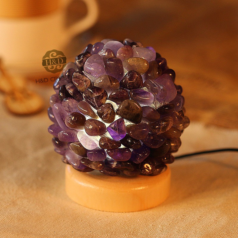 Purple Amethyst Flower Ball LED Night Sleeping Lights Lamp USB Emergency Light for Crystal Craft Living Wedding Party Decoration(10)