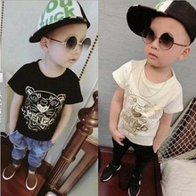 Retail New Korean Fashion Children Clothes Hot Selling Tiger Pattern Print Handsome Short Sleeve Casual Shirts For Boys 2-8Y