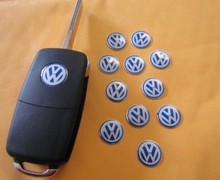 Car styling 1000pcs blue black aluminum 14mm Remote Key Fob Logo Badge Emblem For Volkswagen VW