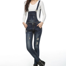 Women New Denim Jumpsuits Ripped Design Jeans Romper With 2 Pockets Casual Overall For Autumn Winter Warm Overalls DXJ8955