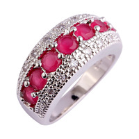 lingmei Wholesale Generous Fashion Lady Ruby & White Topaz 925 Silver Ring Jewelry For Women Size 6 7 8 9 10 11 12 Free Shipping