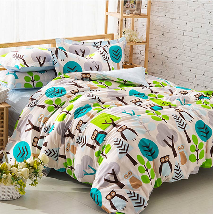 Cute cartoon owl bedding sets teenage kid,full queen 100%cotton european trend home textile flat sheets pillow case duvet cover