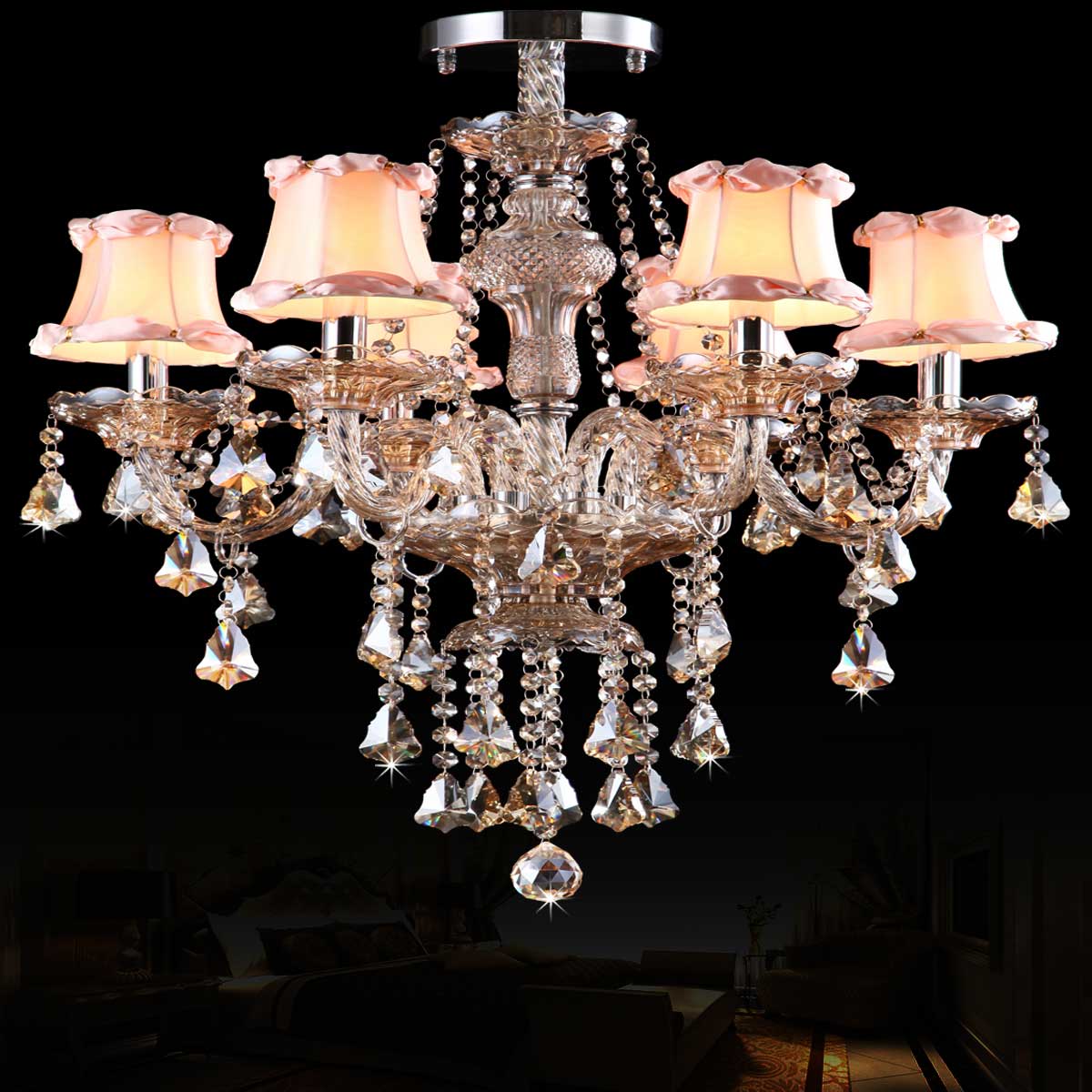 Compra lámpara de araña de color rosa online al por mayor de China