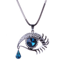 2015 New Fashion Lady Exquisite Jewelry Teardrop Cut Crystal Eye Design Pendant Full Shiny Rhinestone Necklace