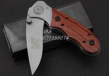 Red wooden pocket hunting knifes folding tactical survival knife hard degree 55 HRC titanium coating knife