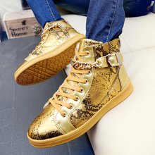 Hot Sales! 2015 brand Fashion Men’s Casual Shoes Gold Silver Genuine Leather High-top Hip Hop men shoes big size Factory Outlets