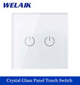 WELAIK Crystal Glass Panel Switch White Wall Switch EU Touch Switch Screen Wall Light Switch 2gang1way
