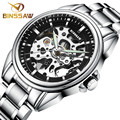 Men BINSSAW 2017 original luxury top brand new watch contracted fashion leather automatic mechanical hollow out