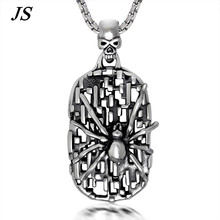 JS Gothic Spider Pendant Men Spider Web Necklace Custom Punk Engraved Dog Tag Steampunk Male Jewelry TN018