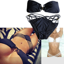 New 2015 Swimsuits triangl Padded Fringe Strapless biquini swimwear Dolly Bikini Swimwear Bathing Suit push up