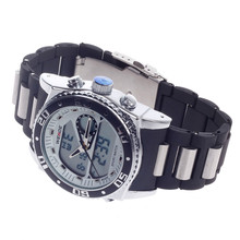 WEIDE WH 2316 Men s Quartz LED Electronics Dual Time Display Wrist Watch Black Silver White