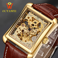 OUYAWEI Brnd Mechanical Watch 2016 OUYAWEI brand WristWatches Leather Strap Men Watch Self Wind Skeleton Watch