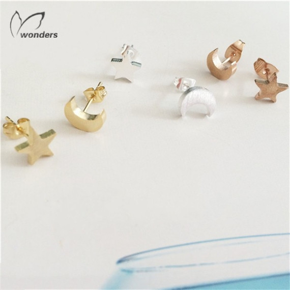 2015 Stainless Steel Silver Gold Plated Kids Gift Moon And Star Earring 10pairs/lot Free Shipping