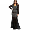 2016 Women Lace Party Big Large Size Black Sexy Dress To The Floor Long Dresses Large