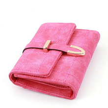 Stylish Nubuck Leather Wallet Women Fashion Plaid Buckle Short Purse Designer Chequer Hand-held Change Purse Ladies PU Purse