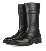 2016 fashion zipper black mens boots genuine leather knee high winter boots mens motorcycle boots