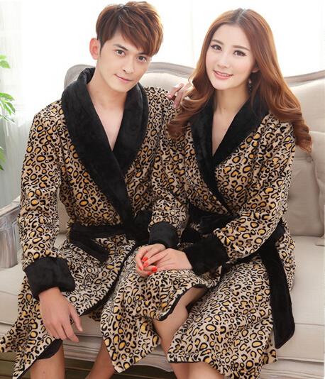 Мода леопардовым принтом женщин халат мужчины ночной рубашке bedgown сгущает большой размер пижамы бесплатная доставка