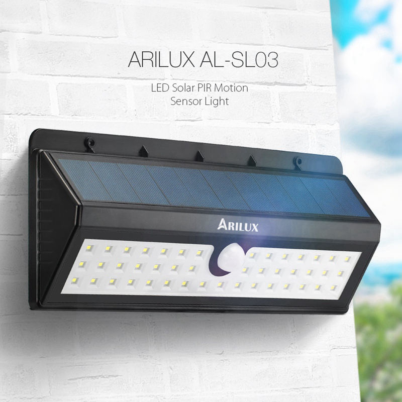 ARILUX Solar Power 44 LED PIR Motion Sensor Light Waterproof Outdoor Garden Pathway Fence Energy Saving Sense Wall Decor Lamp