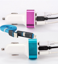 2 in 1 USB Cable +2.1A Huawei Ascend P7 P6 P9 Mate 8 7 S Mobile Phone Car Charger For Huawei P8 Lite Honor 7 6 9 Car-charger