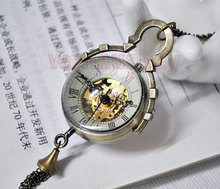 wholesale buyer price good quality Chic accessories Steampunk Skeleton bronze glass ball mechanical pocket watch
