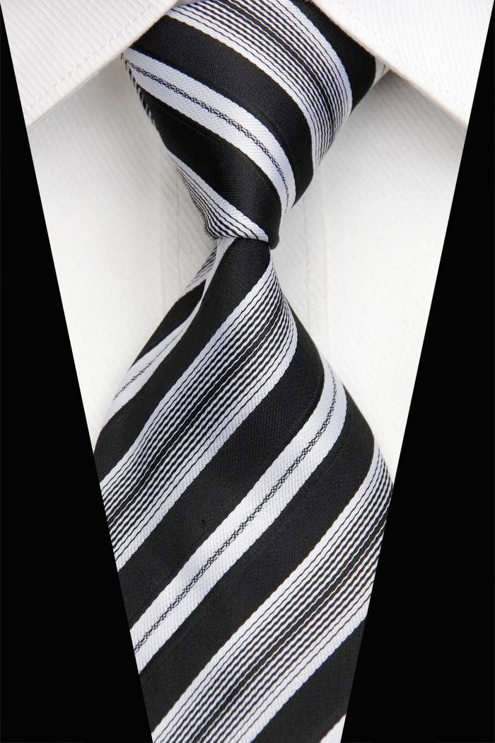 NT0627 White Black Stripes Woven Mens Necktie New Silk Polyester Business Casual Wedding Fashion Knitted Ties