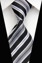 NT0627 White Black Stripes Woven Mens Necktie New Silk Polyester Business Casual Wedding Fashion Knitted Ties
