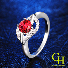 Luxury Red CZ Diamond wedding rings for women ruby Jewelry 925 sterling silver ring anel feminino