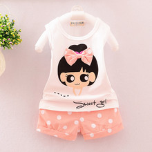 2016 New Fashion Summer Style Baby Girls kids Clothing Set Cartoon T-shirt+Pant 2 piece/set kids Children Clothes Set 3 color