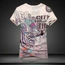 t shirt men 2015 New summer vintage short sleeve v neck 3d horse animal printed fashion