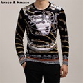 Snake demon Medusa totem printing quality gold velvet t shirt 2016 Autumn Winter new European fashion