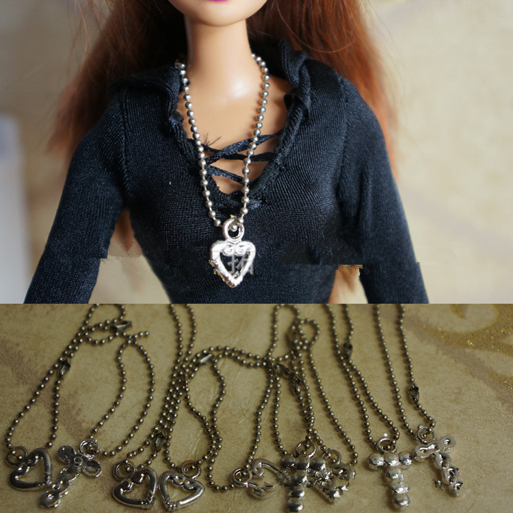 Wholesale Doll Accessories Iron Necklace For 1/6 Girl Dolls Heart and Cross Designs Mixed Styles Girls Gifts Free Shipping