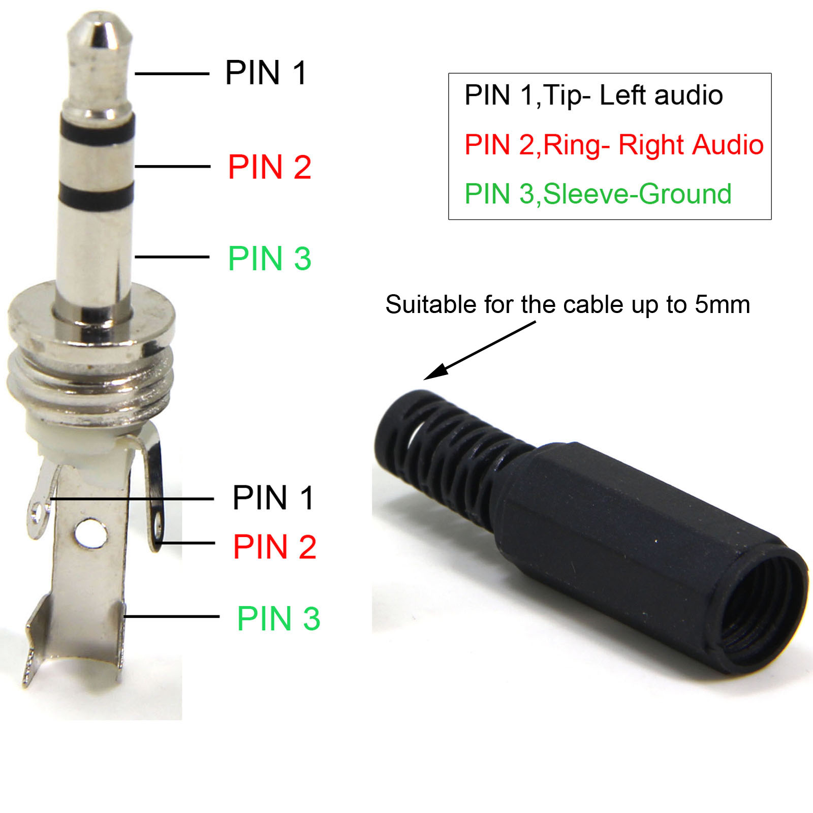 Replacement 4 Pack TRS Male Plug 3 Pole 1/8" 3.5mm Solder Type DIY