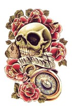 Barevné dočasné tetování – lebka s květinami