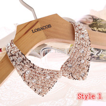8 Styles Fashion women Sequined beaded knitted cloth Ribbon Fake collar Choker Necklaces clothing accessories U choose Hot sell