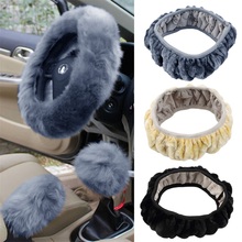 3 pcs/set Charm Warm Long Wool Plush car Steering Wheel Cover woolen Car Handbrake Accessory hot selling