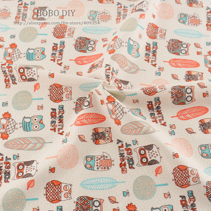 1 meter orange owls printed 100% Cotton quilting fabric Twill Cloth for Patchwork Quilting kids bedding sewing tilda 160*100cm