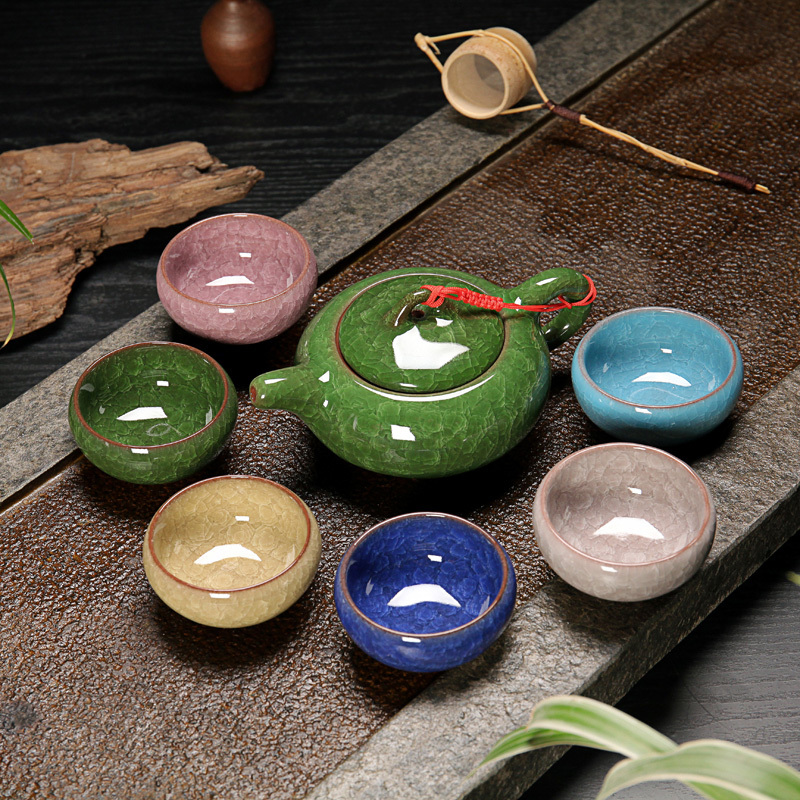 7pcs Kung Fu Tea Set Taiwan Crackle Glaze 6 Tea Cups and 1 Tea Pot Ceramic