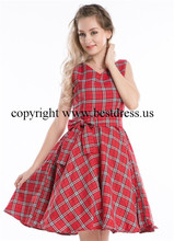instyles hot r1119 British Retro Swing full circle font b Tartan b font Dress with belt