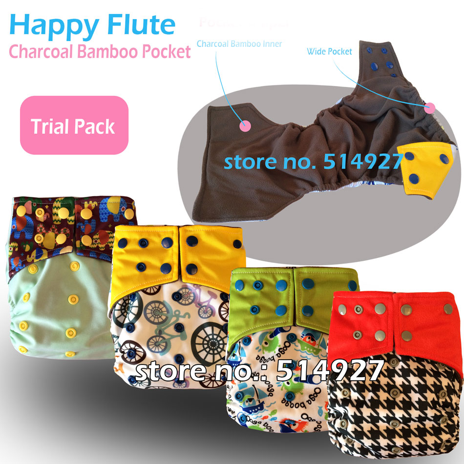 Happy Flute charcoal bamboo cloth diaper cloth nappy baby nappy double leaking guards fit 3 15kg